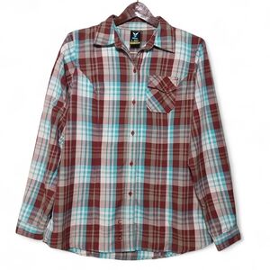 Burton DRYRIDE Men’s Plaid Button Up Shirt Large Moisture Wicking Outdoor Layer